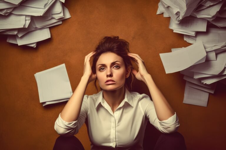 A business woman stressed , unhappy sad