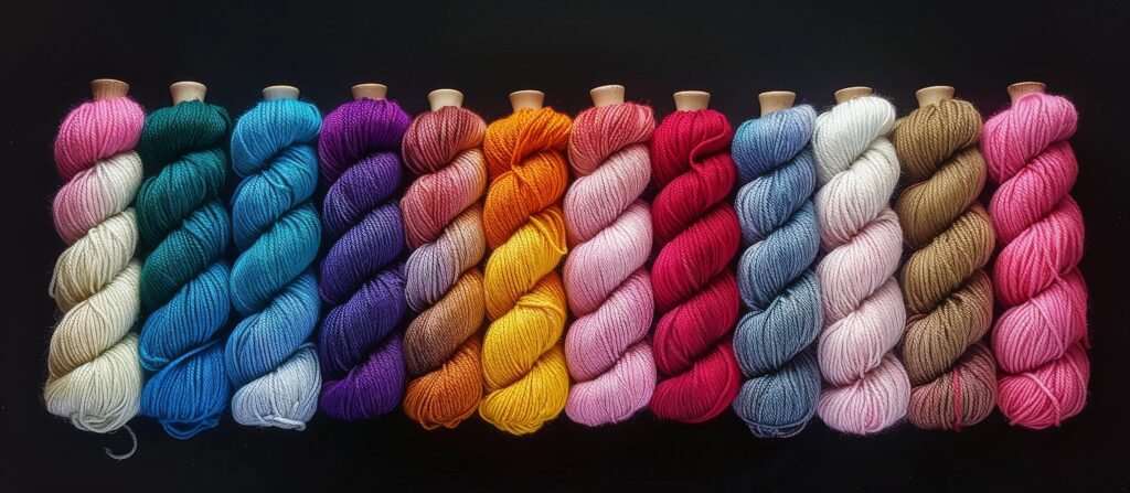 Multicolored Yarn Skeins in a